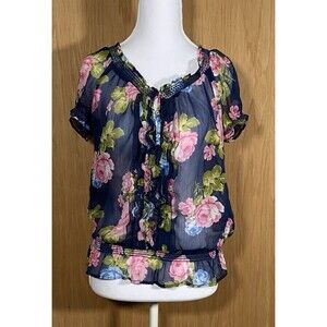 Abercrombie & Fitch Women's L Sheer Top Floral Ruffle Feminine Romantic Fairy